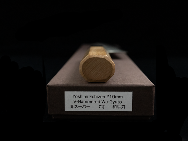 Yoshimi Echizen 210mm Stainless Clad Blue Super V-Hammered Wa-Gyuto