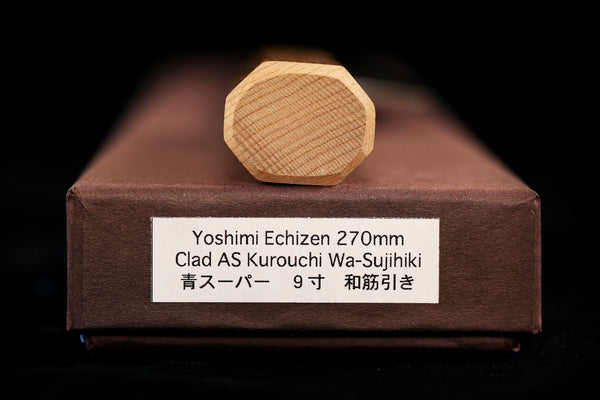 Yoshimi Echizen 270mm Stainless Clad Blue Super Kurouchi Wa-Sujihiki