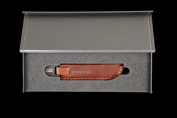 Chocolate Knife Black with Brown Leather Case