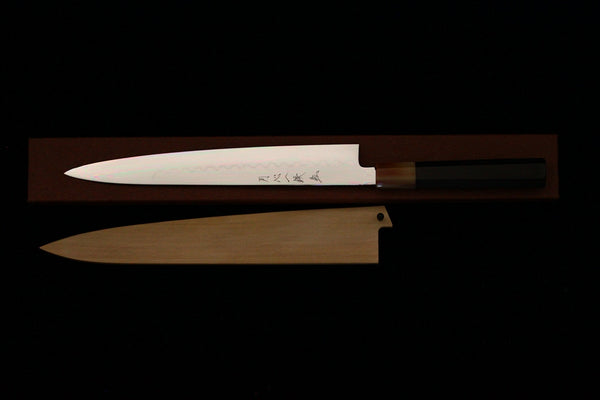 Gesshin Ittetsu 270mm White #2 Honyaki Wa-Sujihiki with Ebony Handle