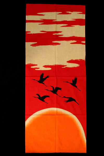 Tenugui - Cranes and Sunrise