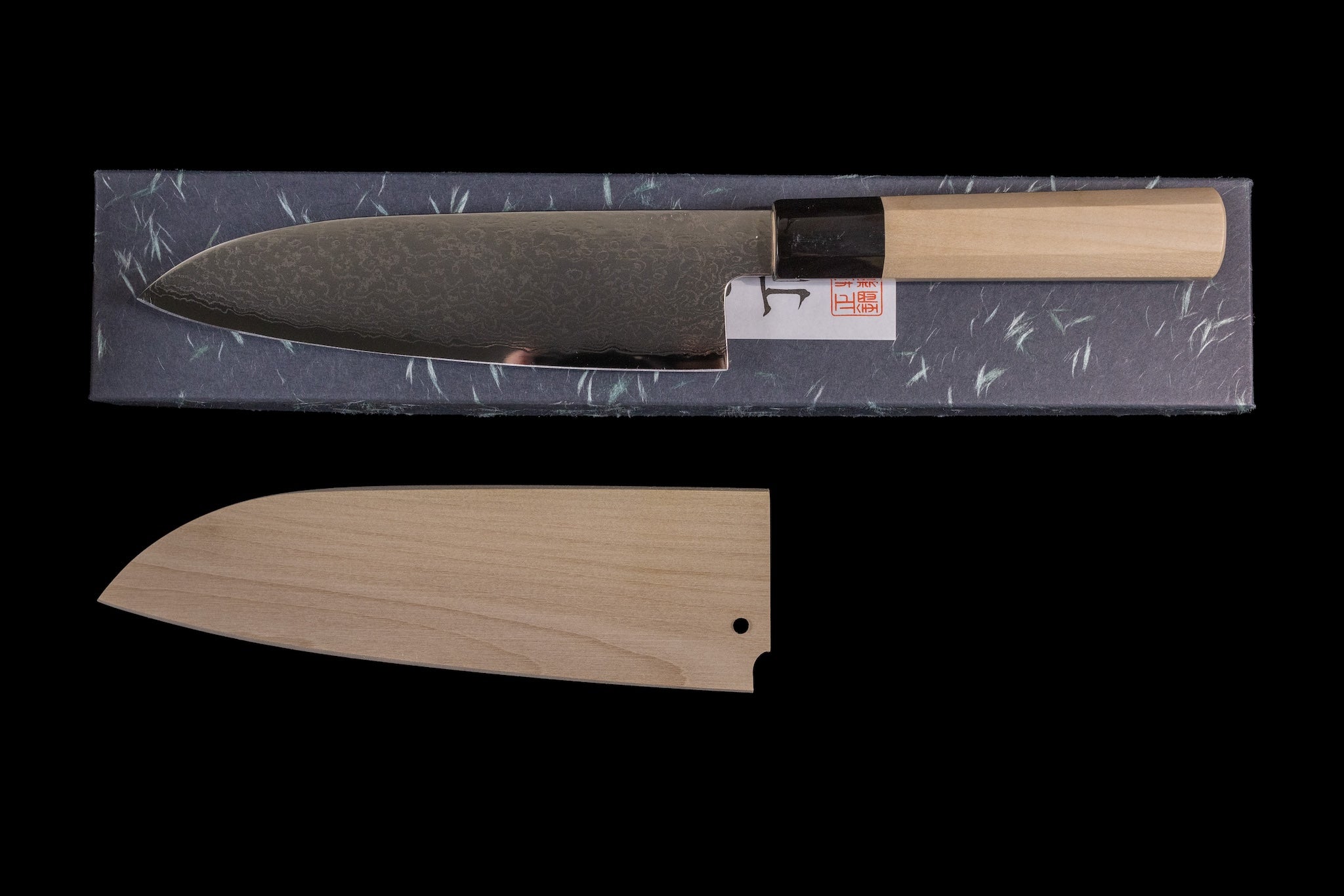 Gesshin Uraku 180mm Ginsanko Damascus Santoku