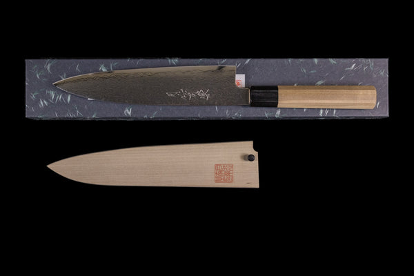 Gesshin Uraku 210mm AUS10 Damascus Wa-Gyuto