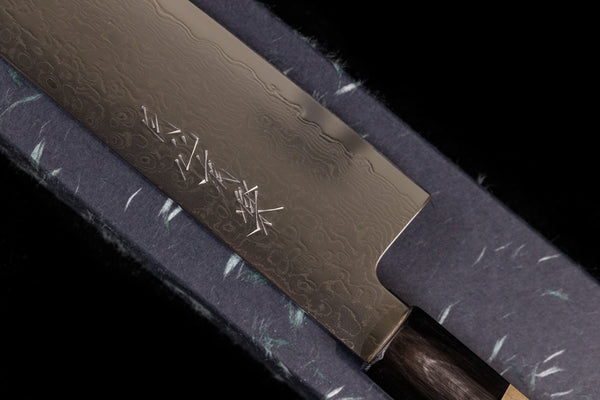 Gesshin Uraku 210mm AUS10 Damascus Kiritsuke Wa-Gyuto
