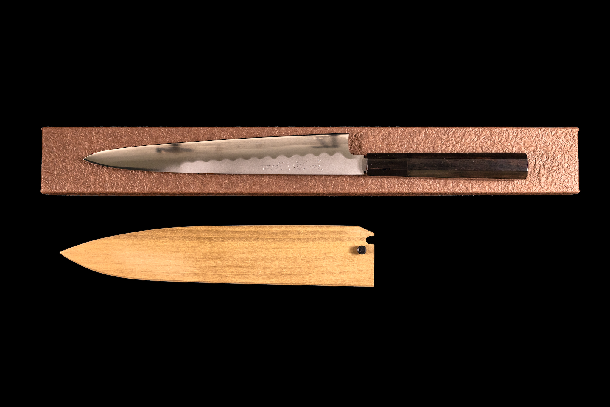 Gesshin Ittetsu 240mm White #2 Honyaki Wa-Sujihiki with Ebony Handle