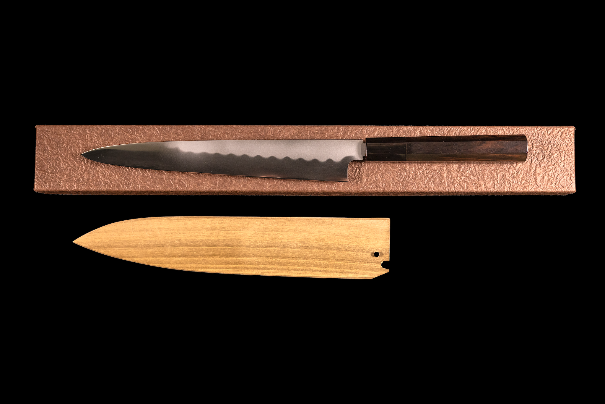 Gesshin Ittetsu 240mm White #2 Honyaki Wa-Sujihiki with Ebony Handle