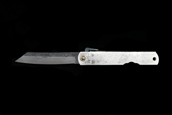 Kurouchi Folding Knife - Silver Patina Handle