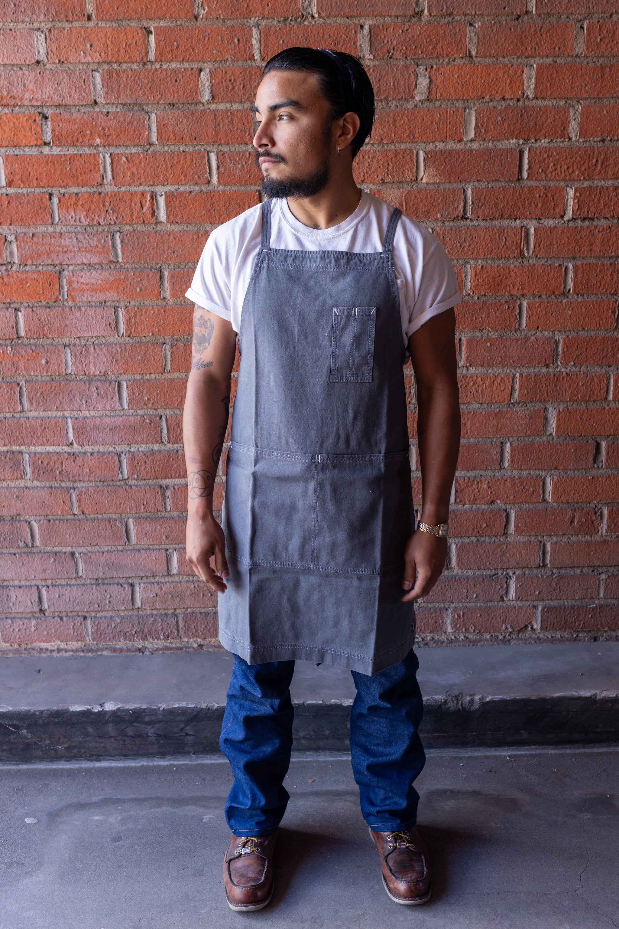 White Bark Workwear Full Cross-Back Apron - Granite