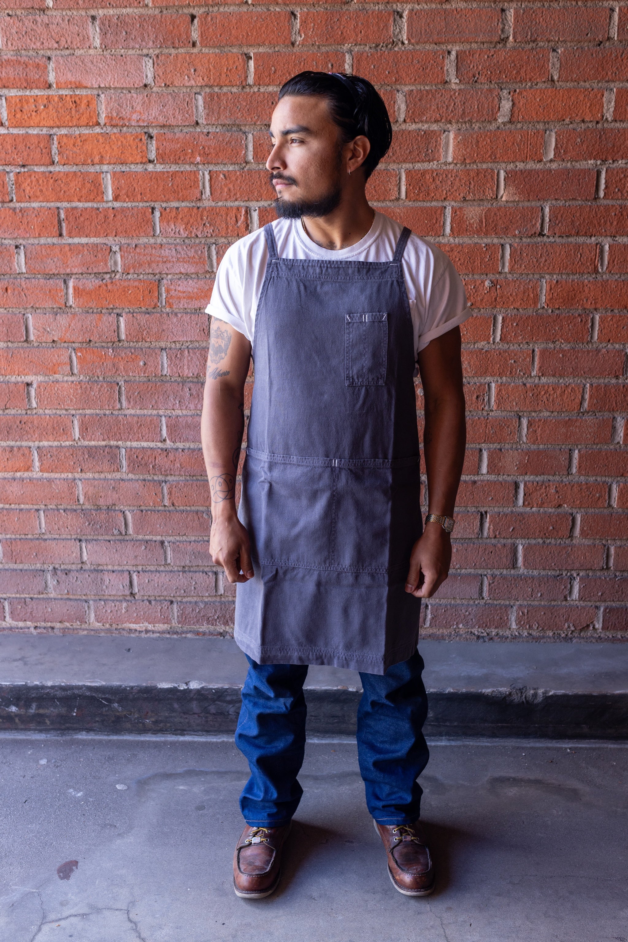 White Bark Workwear Full Cross-Back Apron - Granite