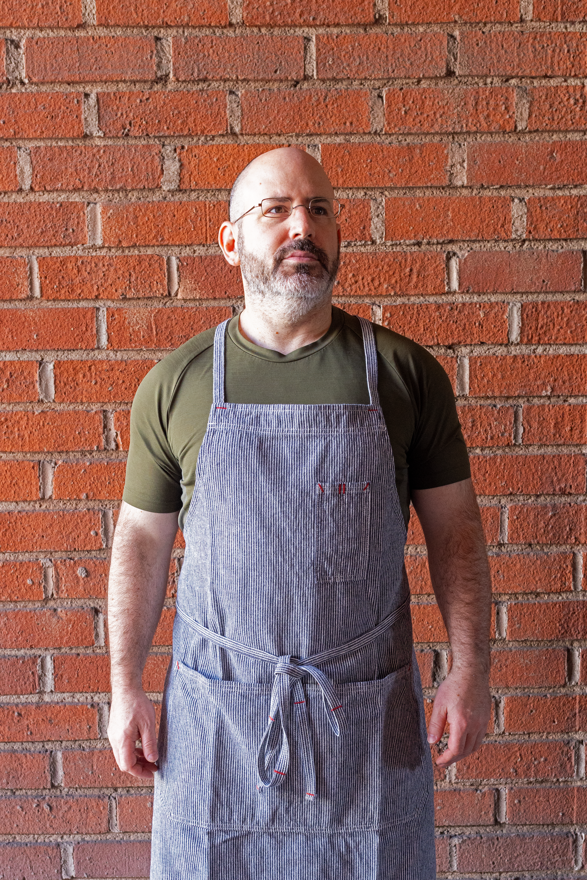 White Bark Workwear Full Cross-Back Apron - Blue & White Yarn Dye Stripe