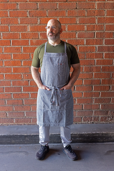 White Bark Workwear Full Cross-Back Apron - Blue & White Yarn Dye Stripe