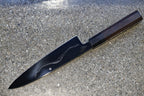 Gesshin Uraku 210mm White #1 Mizu Honyaki Wa-Gyuto on granite showing the mizu honyaki hamon