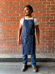 【日本製】STANDARD CALIFORNIA DENIM APRON White Bark Workwear Full Cross-Back Apron - Denim - Japanese Knife
