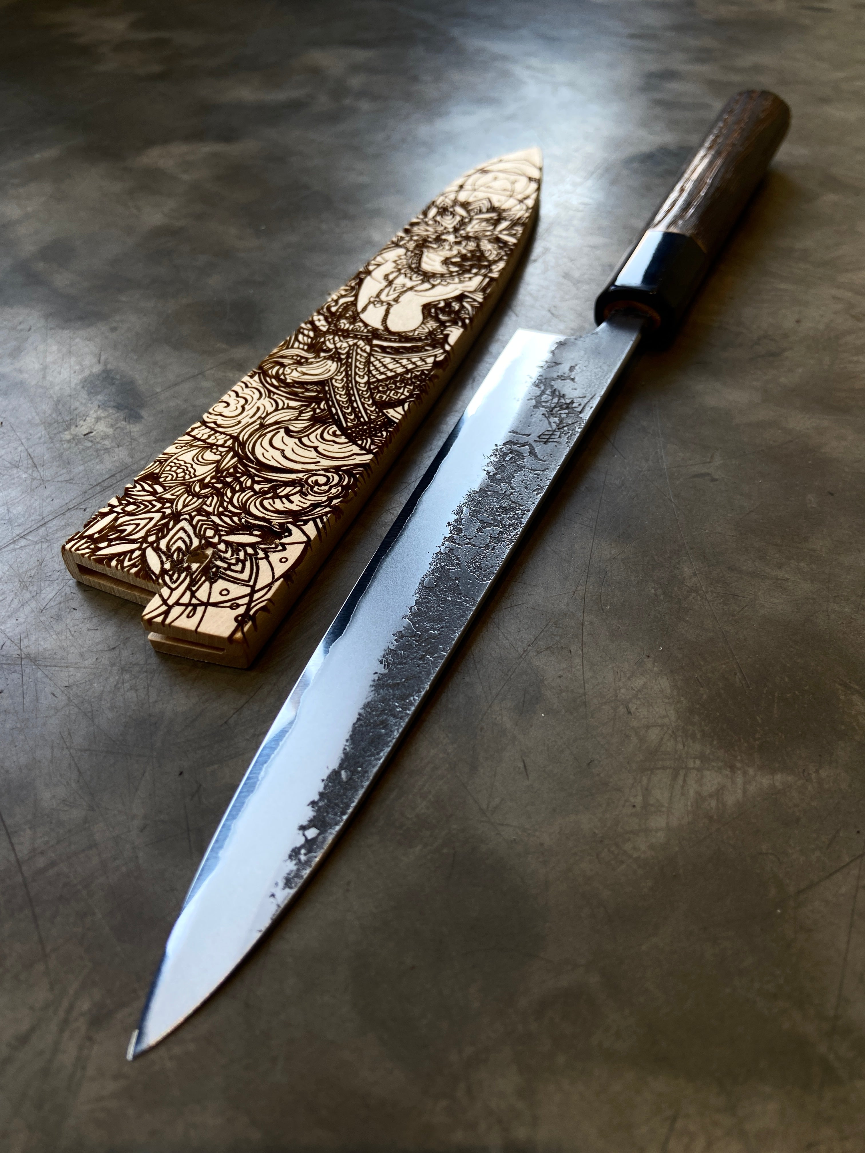 Instagram Special - Kochi 180mm Kurouchi Stainless Clad Carbon Wa-Petty