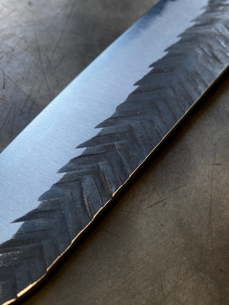 Yoshimi Echizen 210mm Stainless Clad Blue Super V-Hammered Kiritsuke Wa-Gyuto