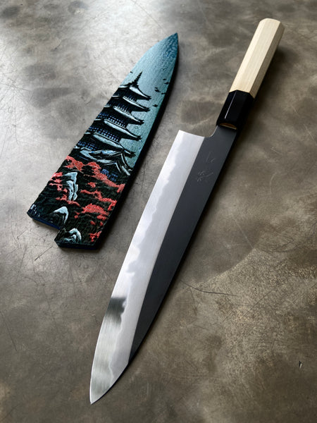 Tangetsu 210mm White #1 Kurouchi Wa-Gyuto with Hand-Painted Saya