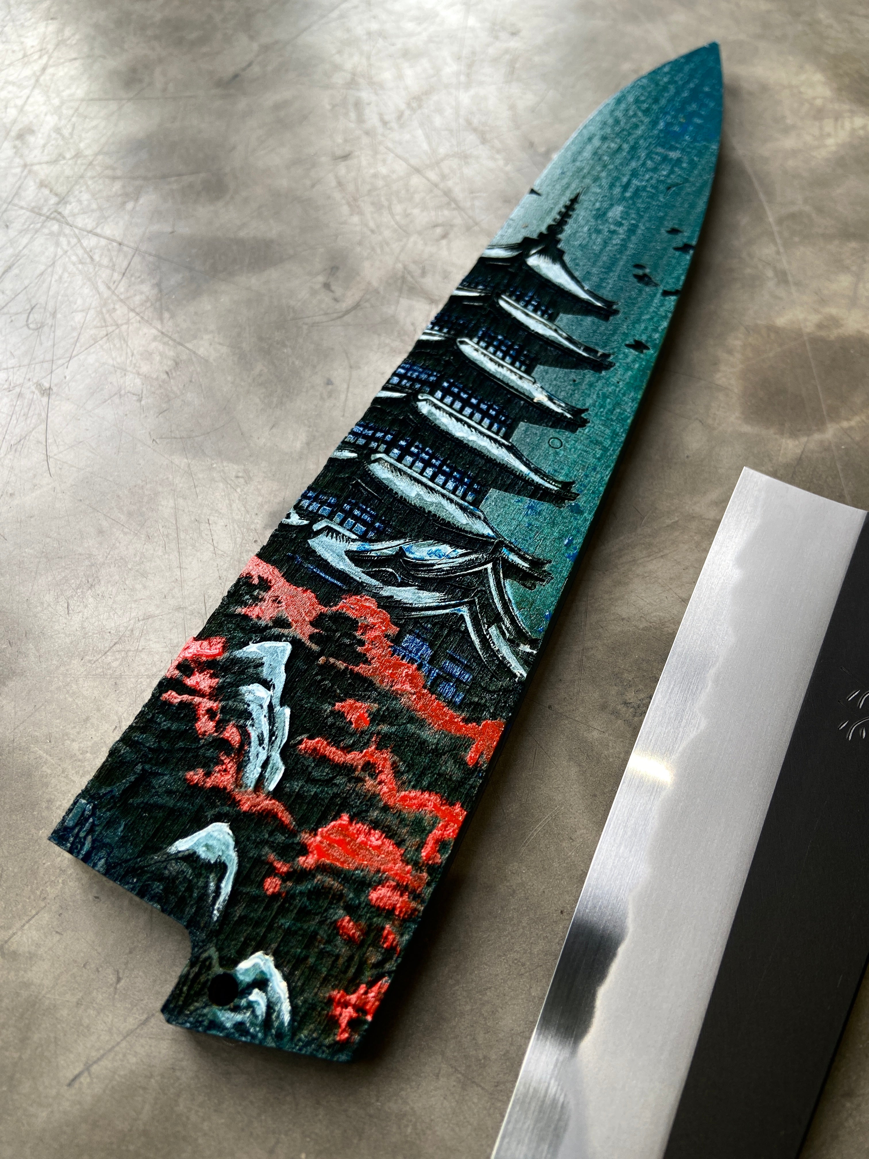 Tangetsu 210mm White #1 Kurouchi Wa-Gyuto with Hand-Painted Saya