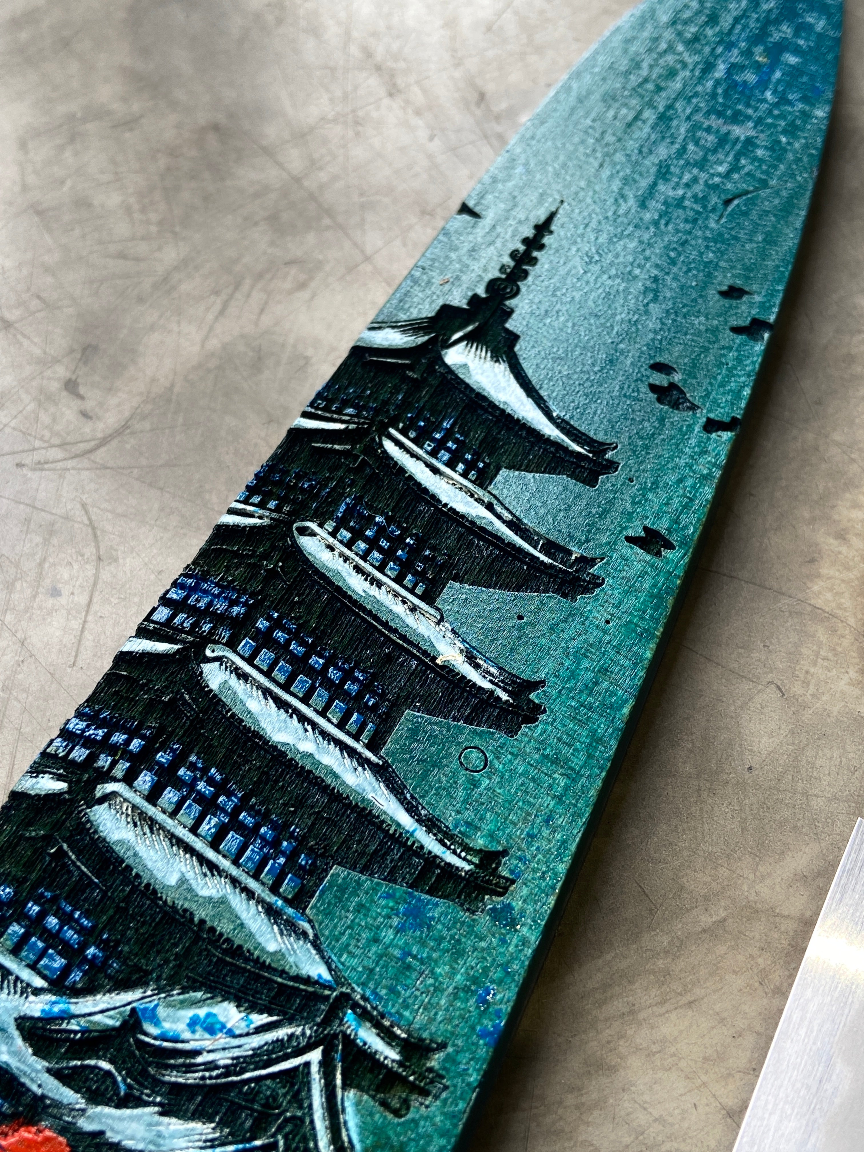 Tangetsu 210mm White #1 Kurouchi Wa-Gyuto with Hand-Painted Saya
