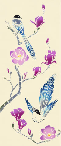 Tenugui- Azure-Winged Magpie on Magnolia