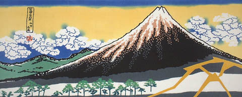 Tenugui- Fugaku Sanjyu-Rokkei: Rainstorm Beneath the Summit Sanka Hakuu