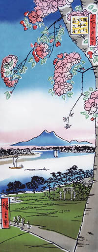 Tenugui - Meisho Edo Hyakkei: Sumidagawa Suijin no Mori Masaki