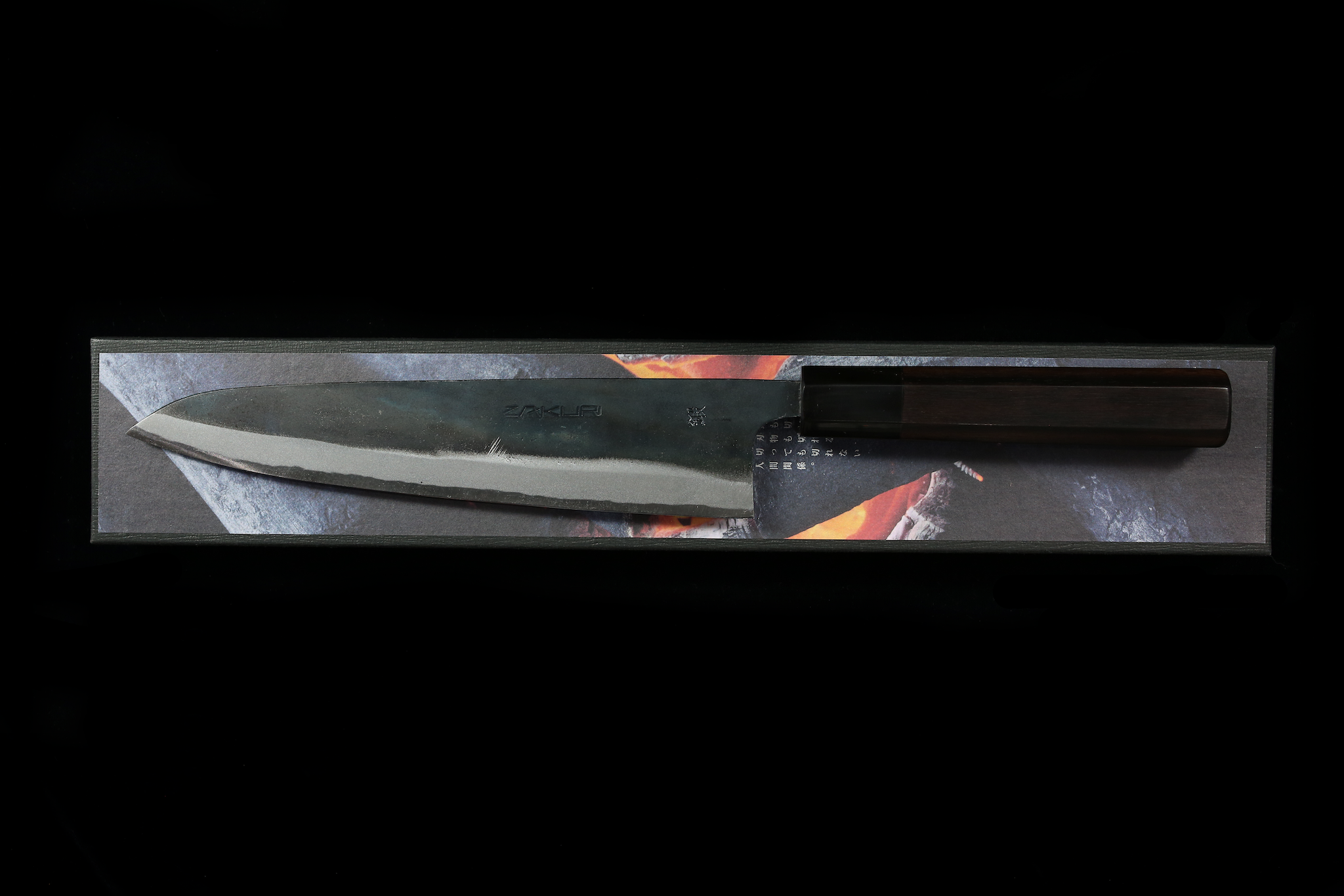 Zakuri 210mm Blue #1 Kurouchi Wa-Gyuto (Ebony Handle)