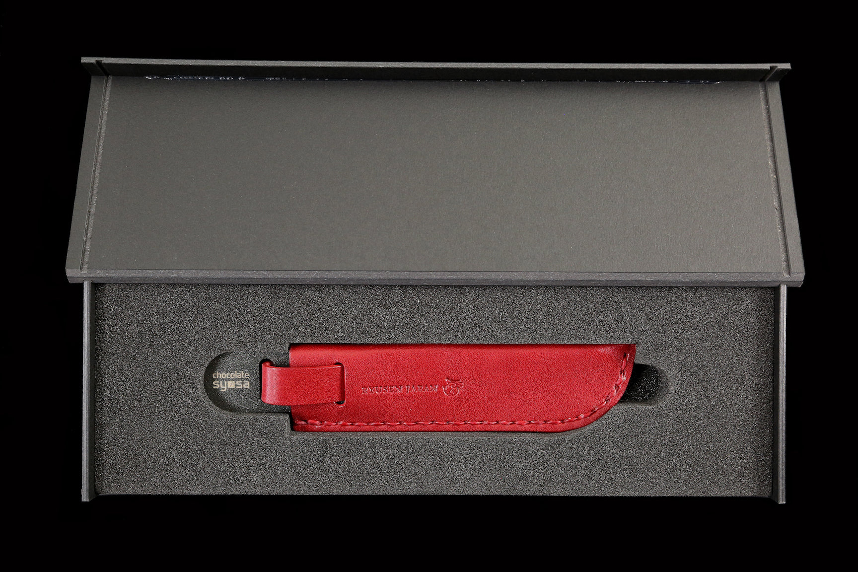 Chocolate Knife Black with Red Leather Case