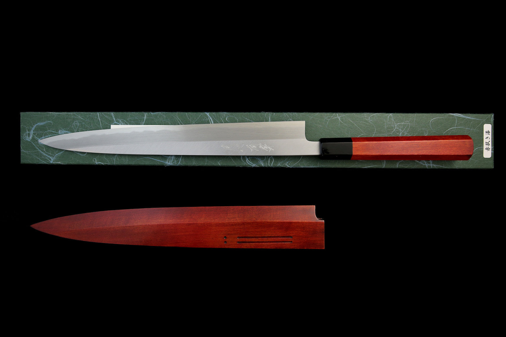 Gesshin Uraku 300mm White #2 Yanagiba with Red Lacquerware Handle and Saya