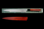 Gesshin Uraku 300mm White #2 Yanagiba with Red Lacquerware Handle and Saya