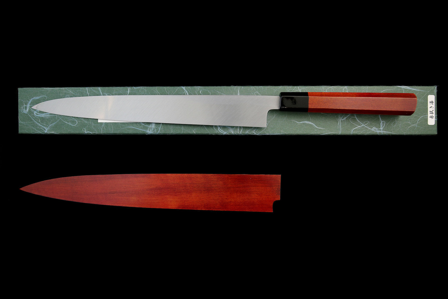Gesshin Uraku 300mm White #2 Yanagiba with Red Lacquerware Handle and Saya