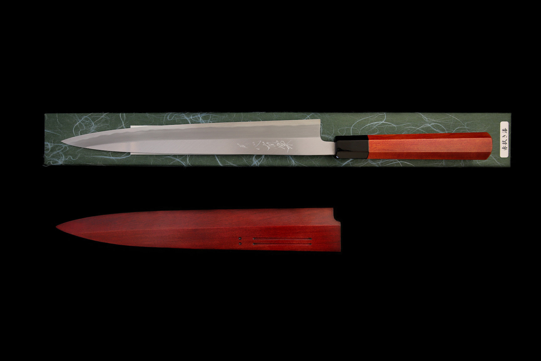 Gesshin Uraku 270mm White #2 Yanagiba with Red Lacquerware Handle and Saya