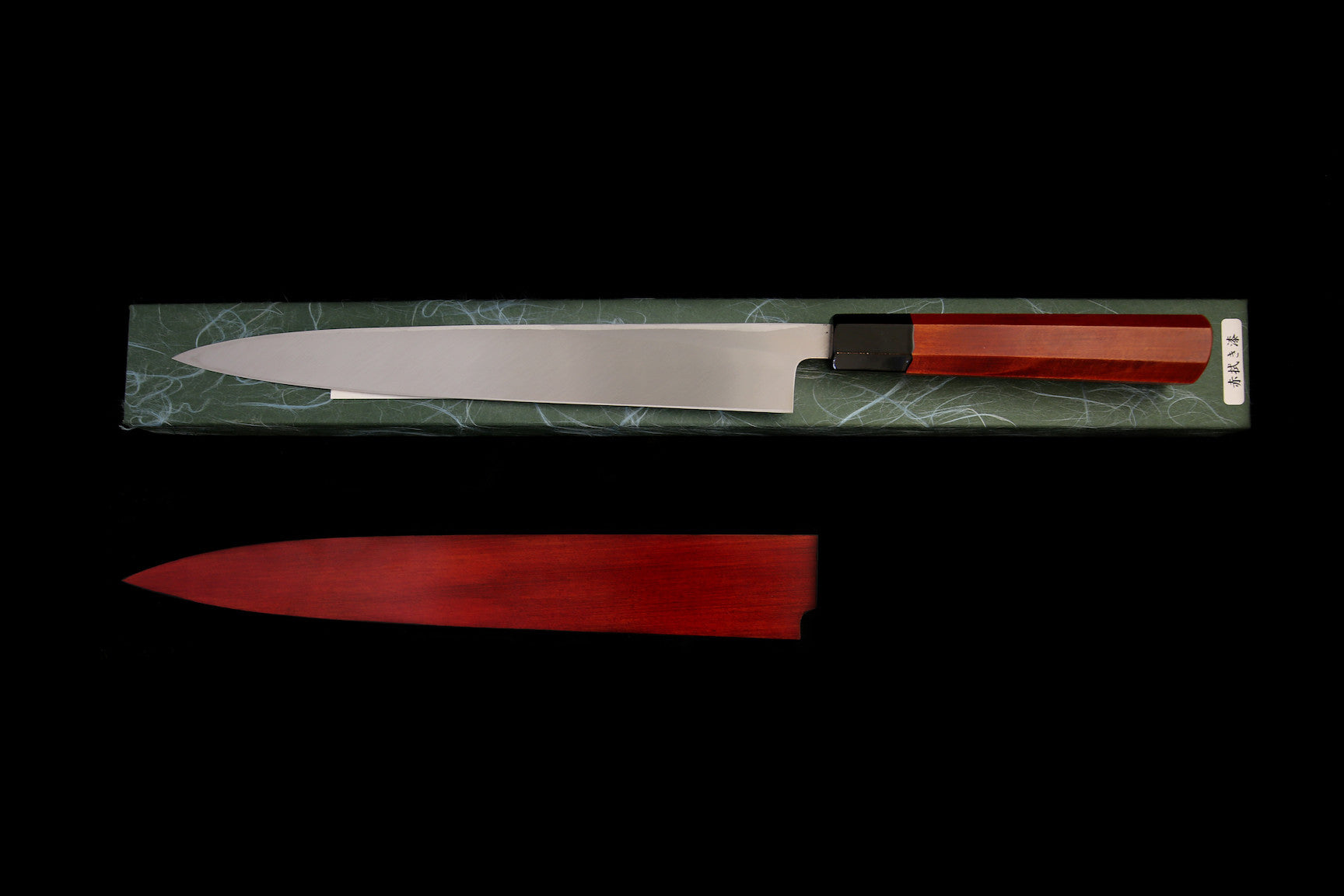 Gesshin Uraku 270mm White #2 Yanagiba with Red Lacquerware Handle and Saya