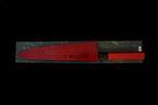 Gesshin Uraku 240mm Stainless Wa-Gyuto with Red Lacquerware Handle and Saya