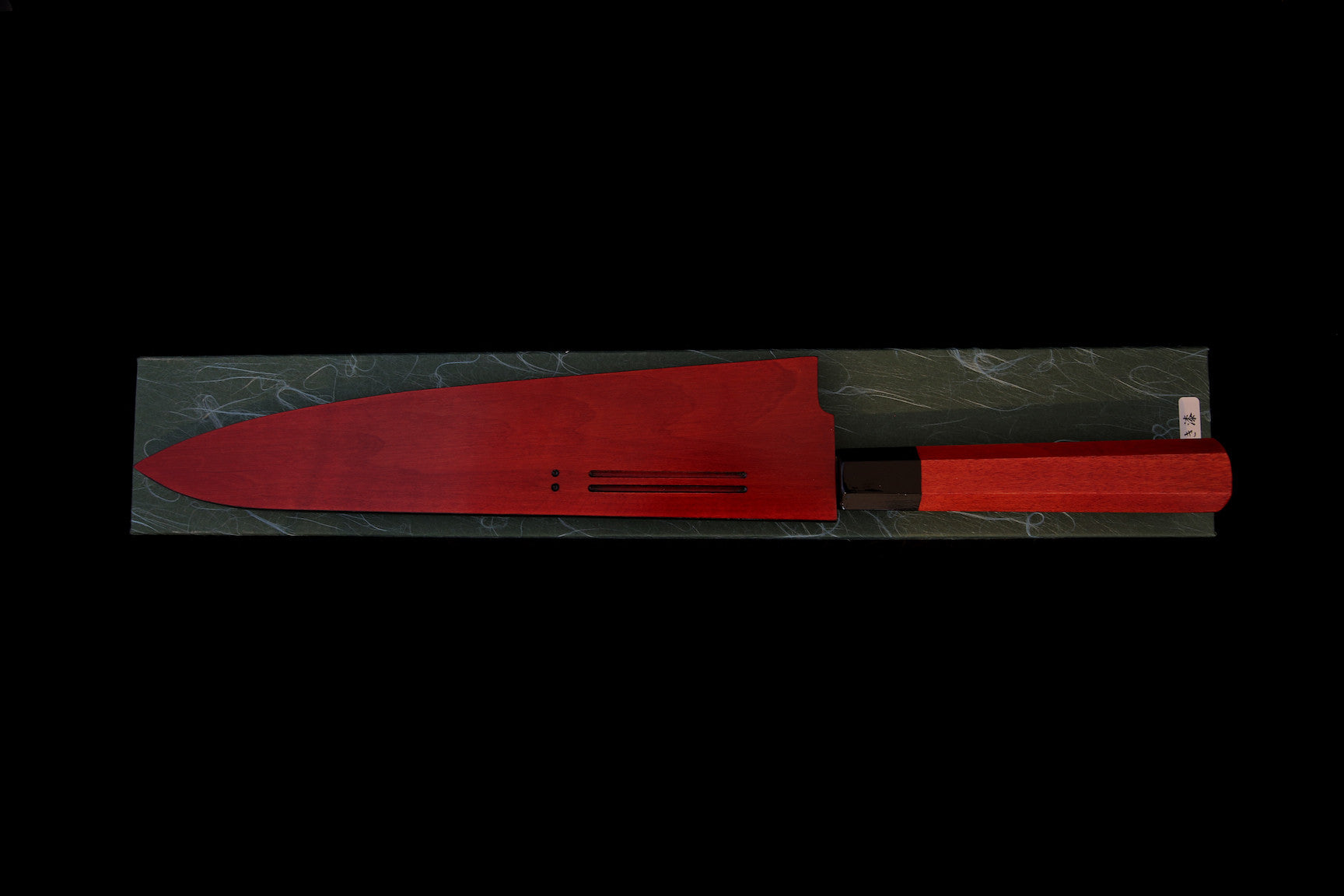 Gesshin Uraku 240mm Stainless Wa-Gyuto with Red Lacquerware Handle and Saya