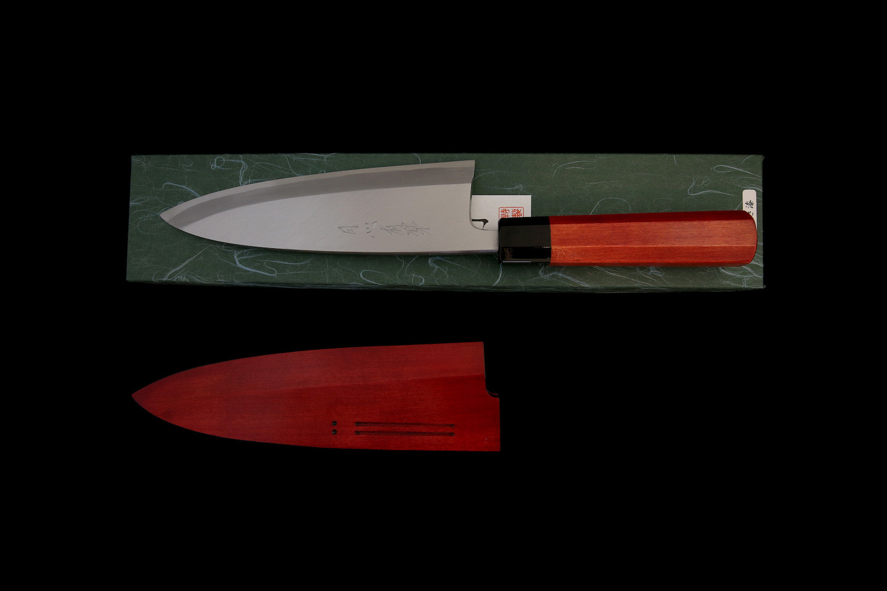 Gesshin Uraku 195mm White #2 Deba with Red Lacquerware Handle and Saya