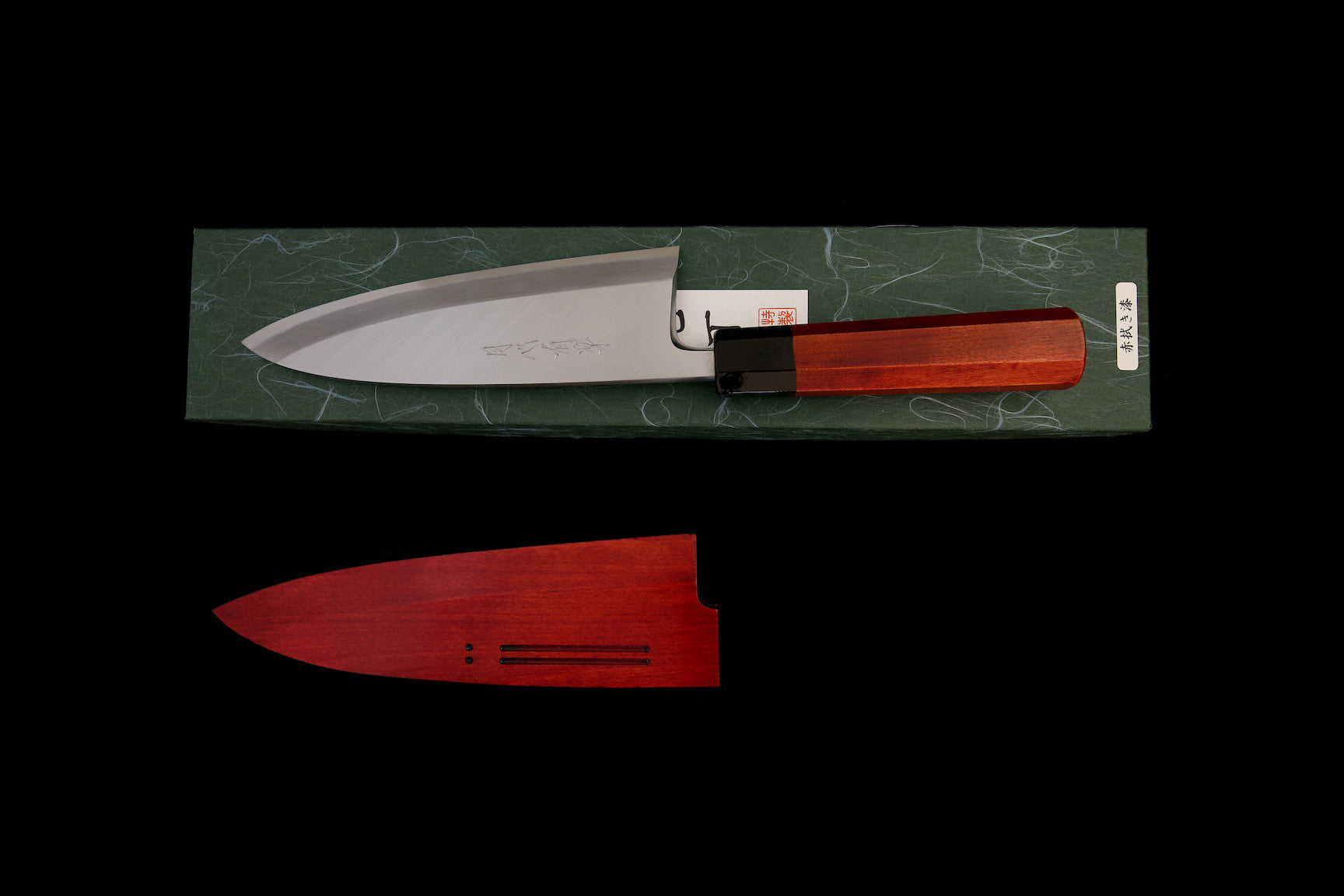 Gesshin Uraku 180mm White #2 Deba with Red Lacquerware Handle and Saya