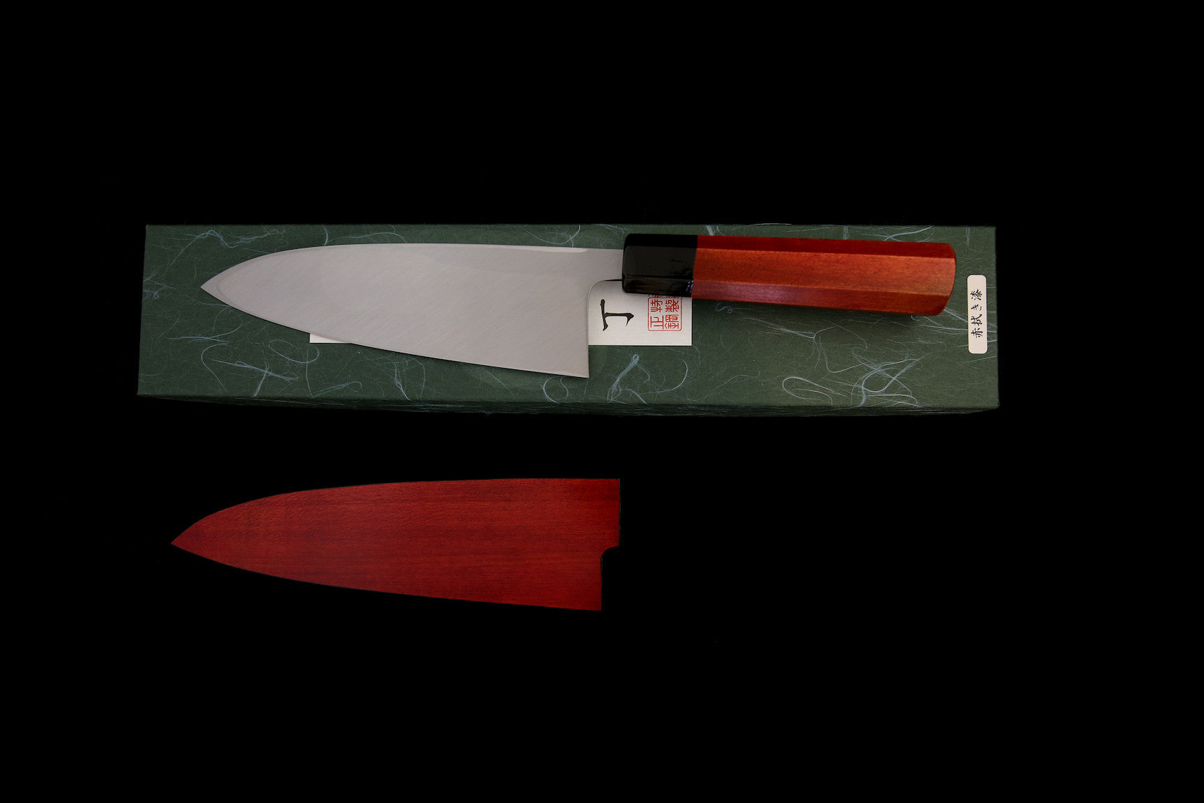 Gesshin Uraku 180mm White #2 Deba with Red Lacquerware Handle and Saya