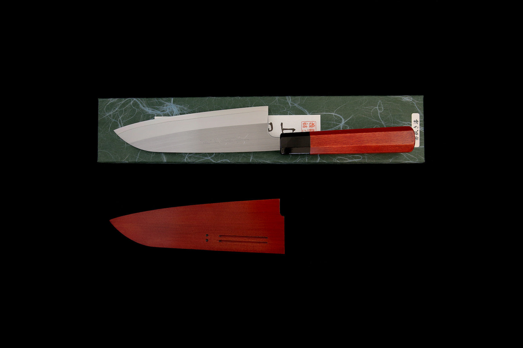 Gesshin Uraku 165mm SKD Santoku with Lacquerware Handle and Saya