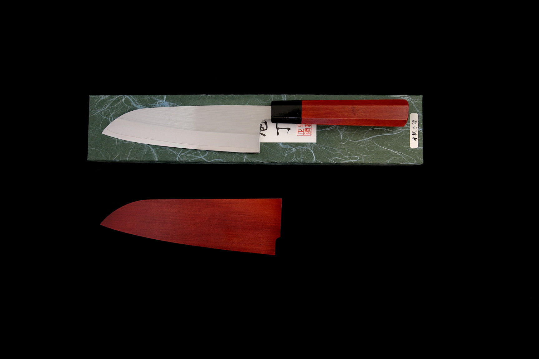 Gesshin Uraku 165mm SKD Santoku with Lacquerware Handle and Saya