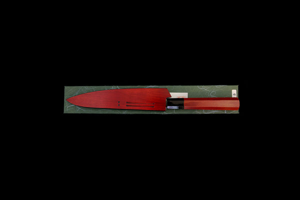 Gesshin Uraku 150mm Stainless Wa-Petty with Red Lacquerware Saya and Handle