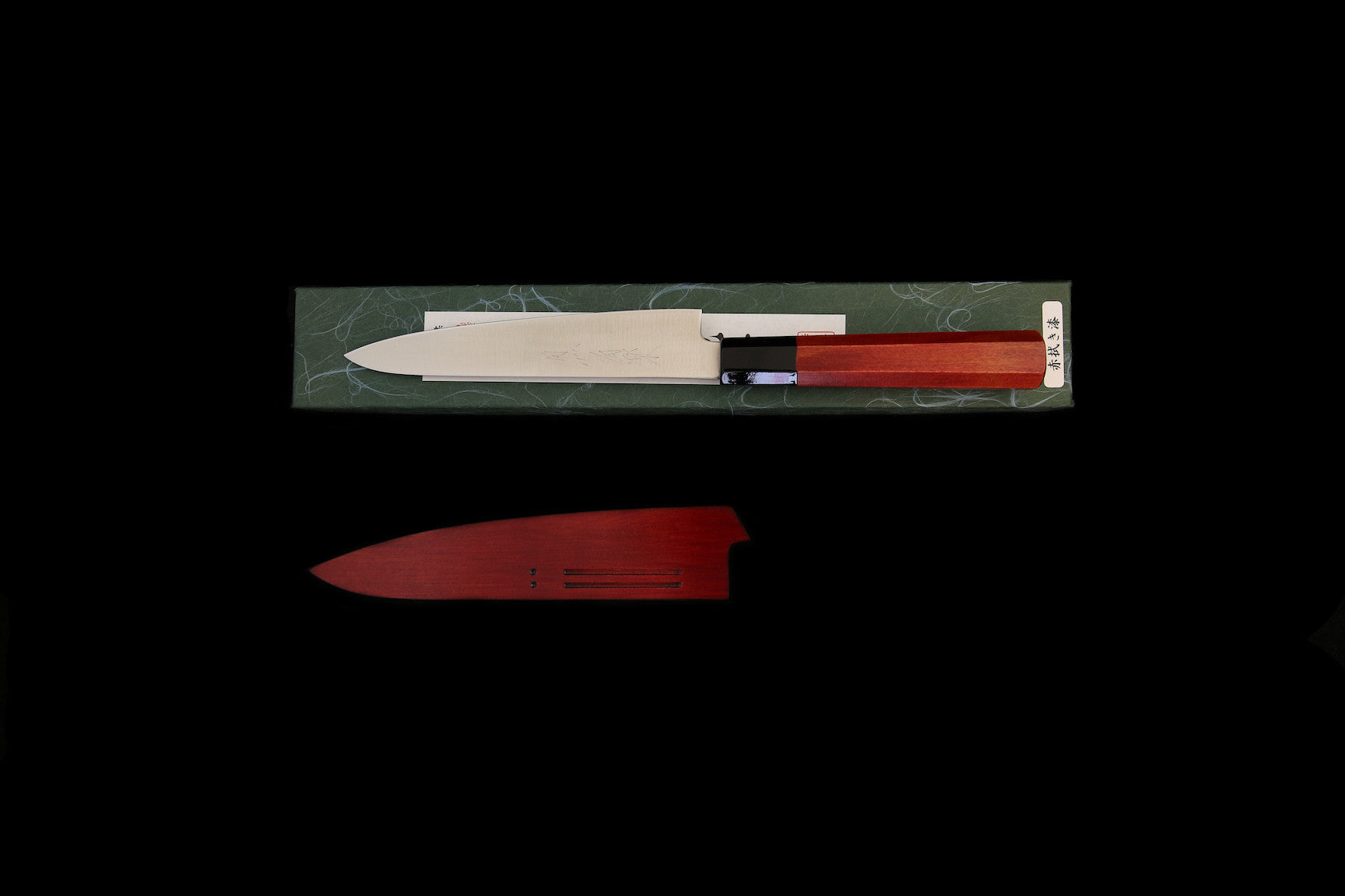 Gesshin Uraku 150mm Stainless Wa-Petty with Red Lacquerware Saya and Handle