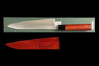 Gesshin Uraku 210mm Stainless Wa-Gyuto with Red Lacquerware Handle and Saya