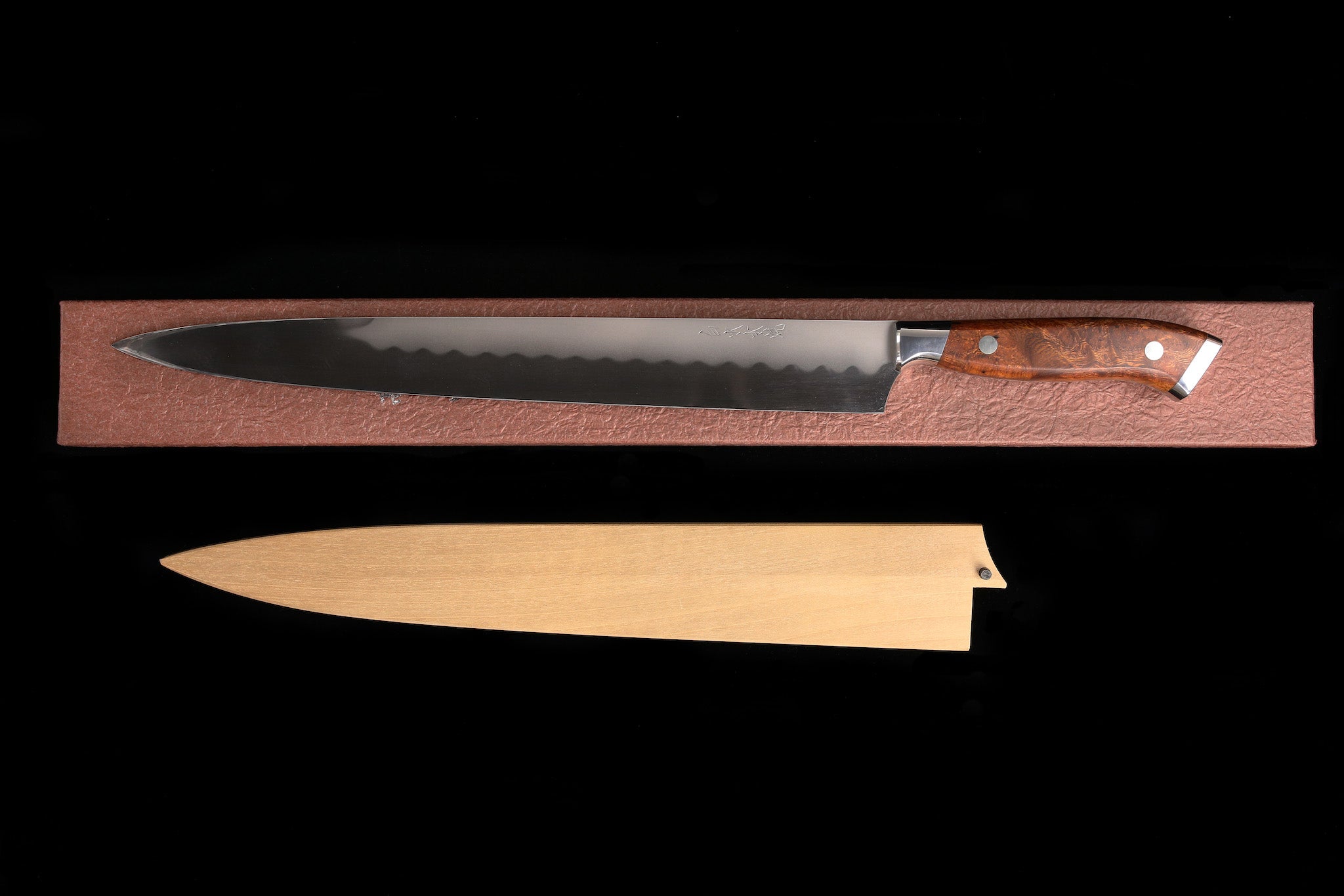 Gesshin Ittetsu 300mm White #2 Mizu-Honyaki Yanagiba with Desert Ironwood Western Handle