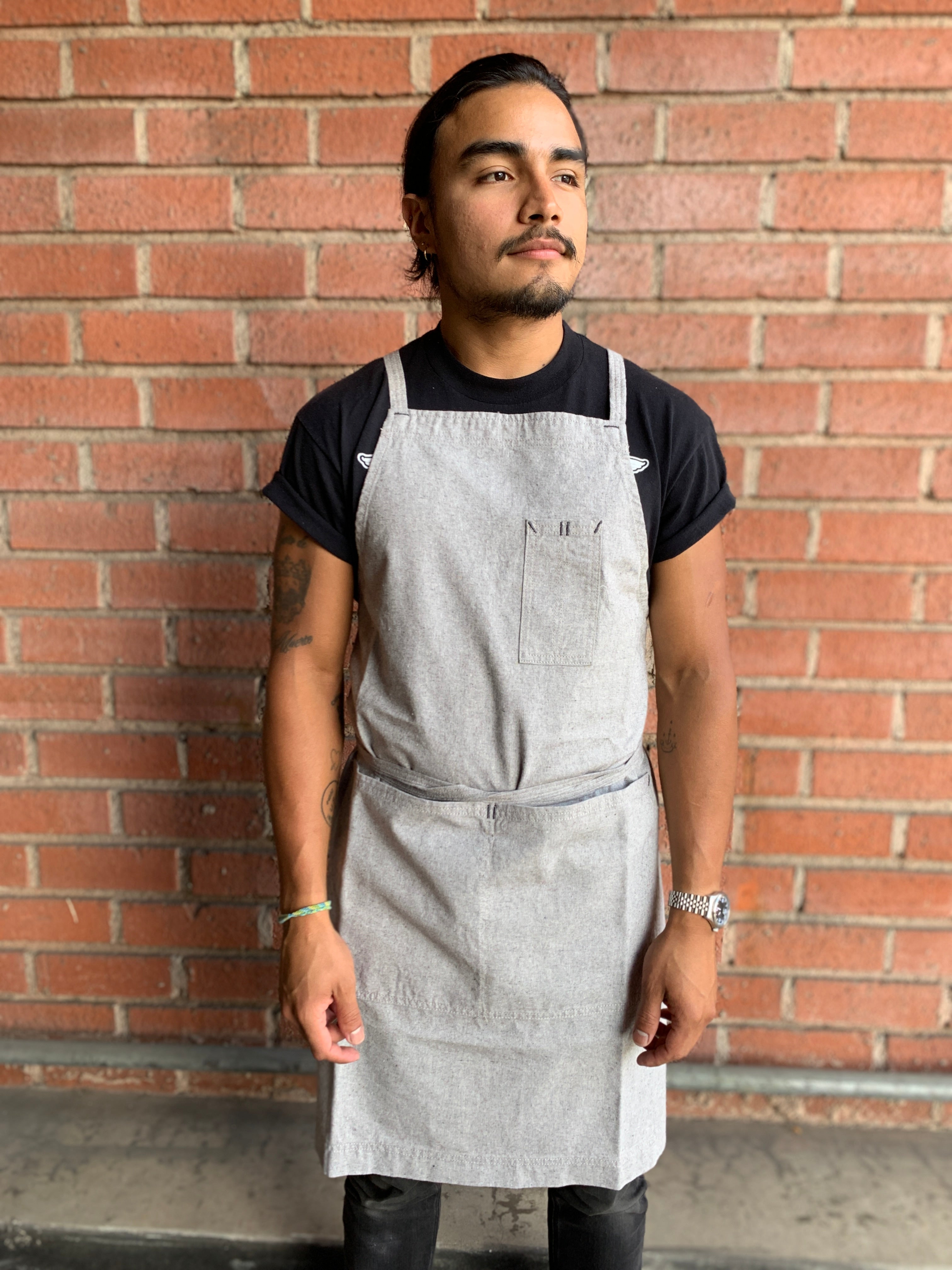 White Bark Workwear Full Cross-Back Apron - Light Grey