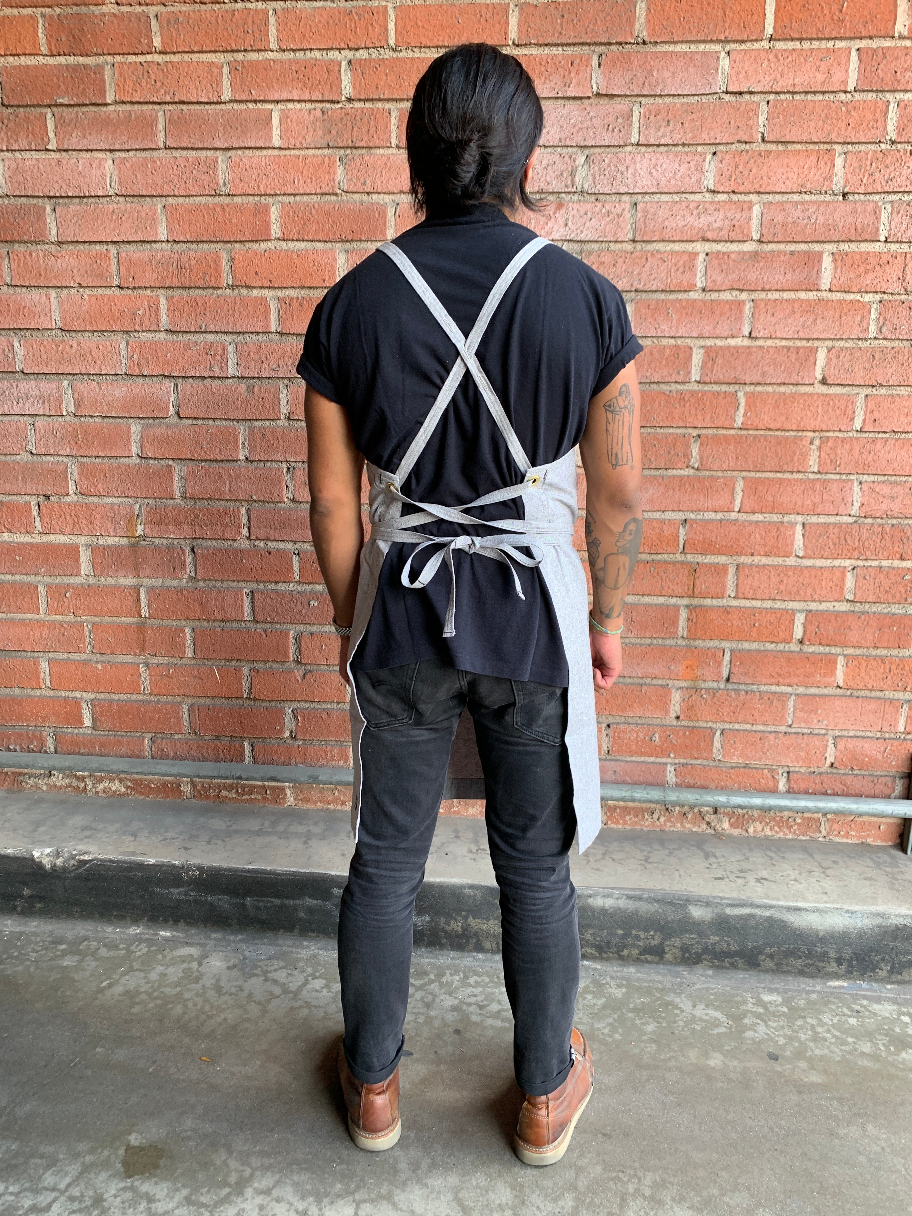 White Bark Workwear Full Cross-Back Apron - Light Grey