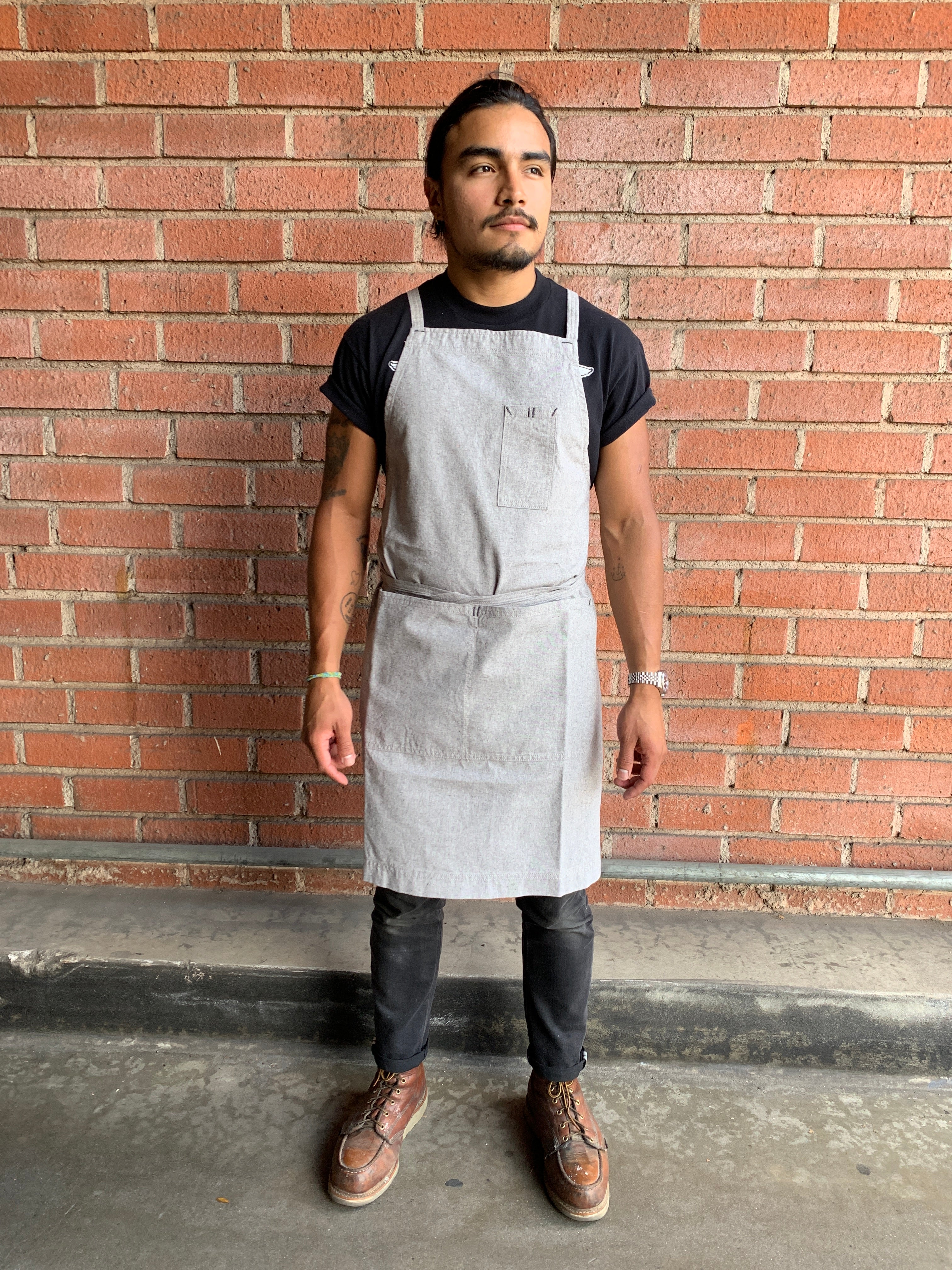 White Bark Workwear Full Cross-Back Apron - Light Grey