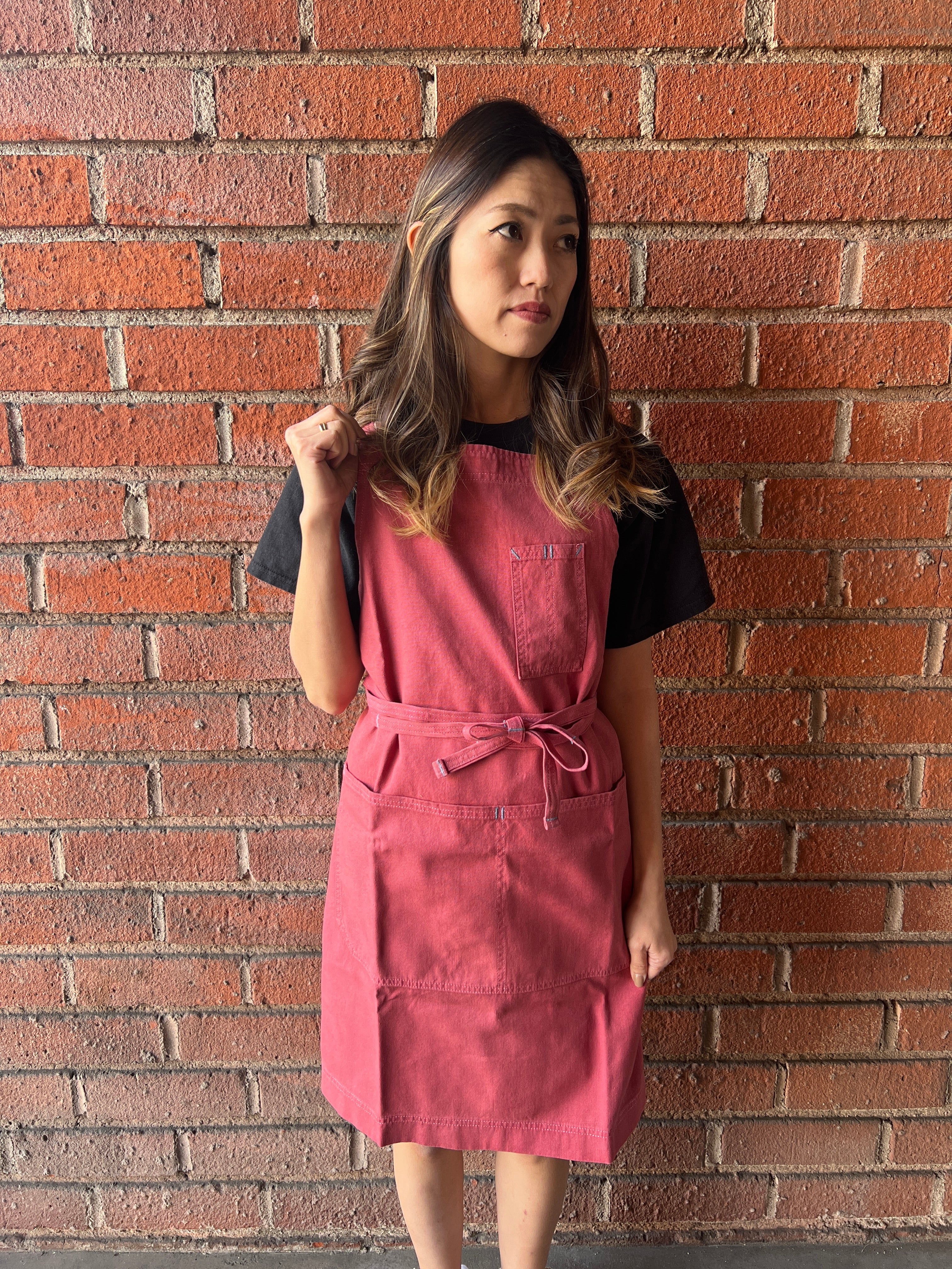 White Bark Workwear Full Cross-Back Apron - Brick Red