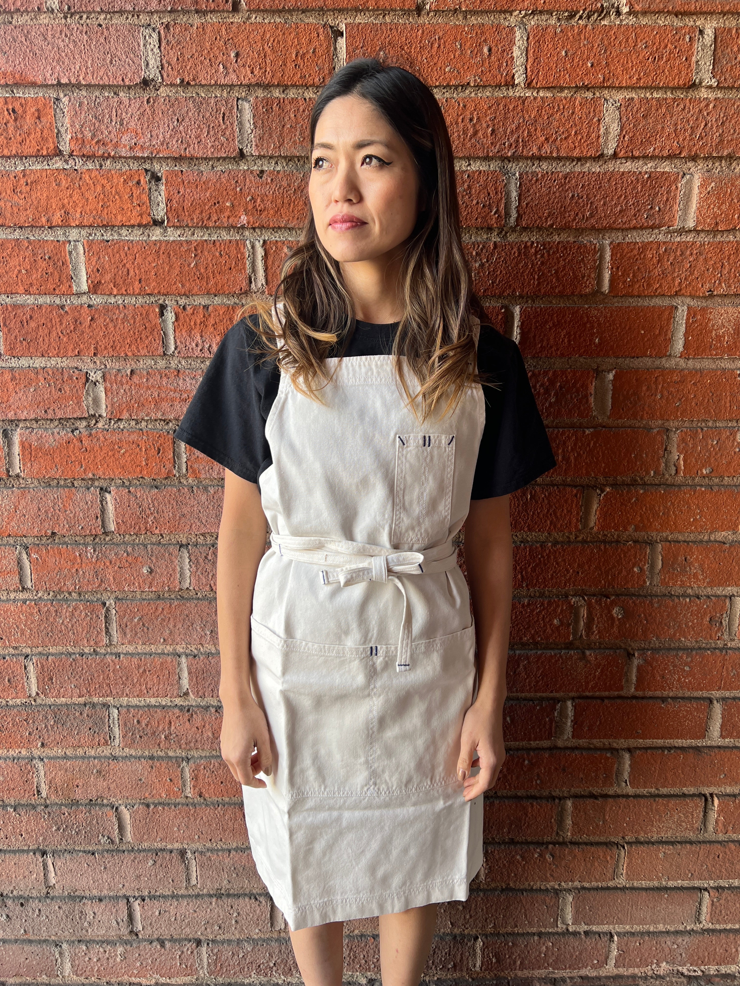 White Bark Workwear Full Cross-Back Apron - Natural
