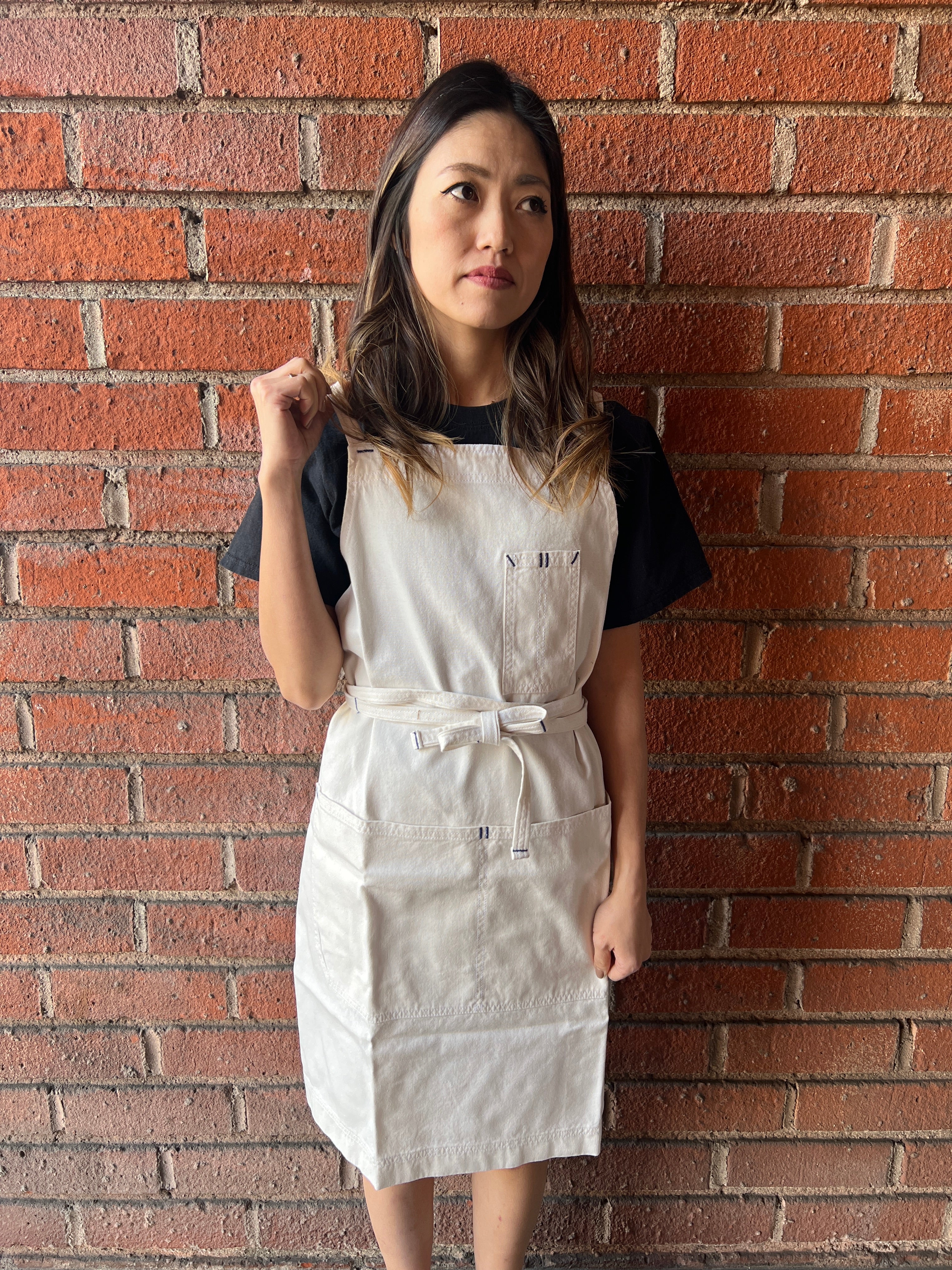 White Bark Workwear Full Cross-Back Apron - Natural