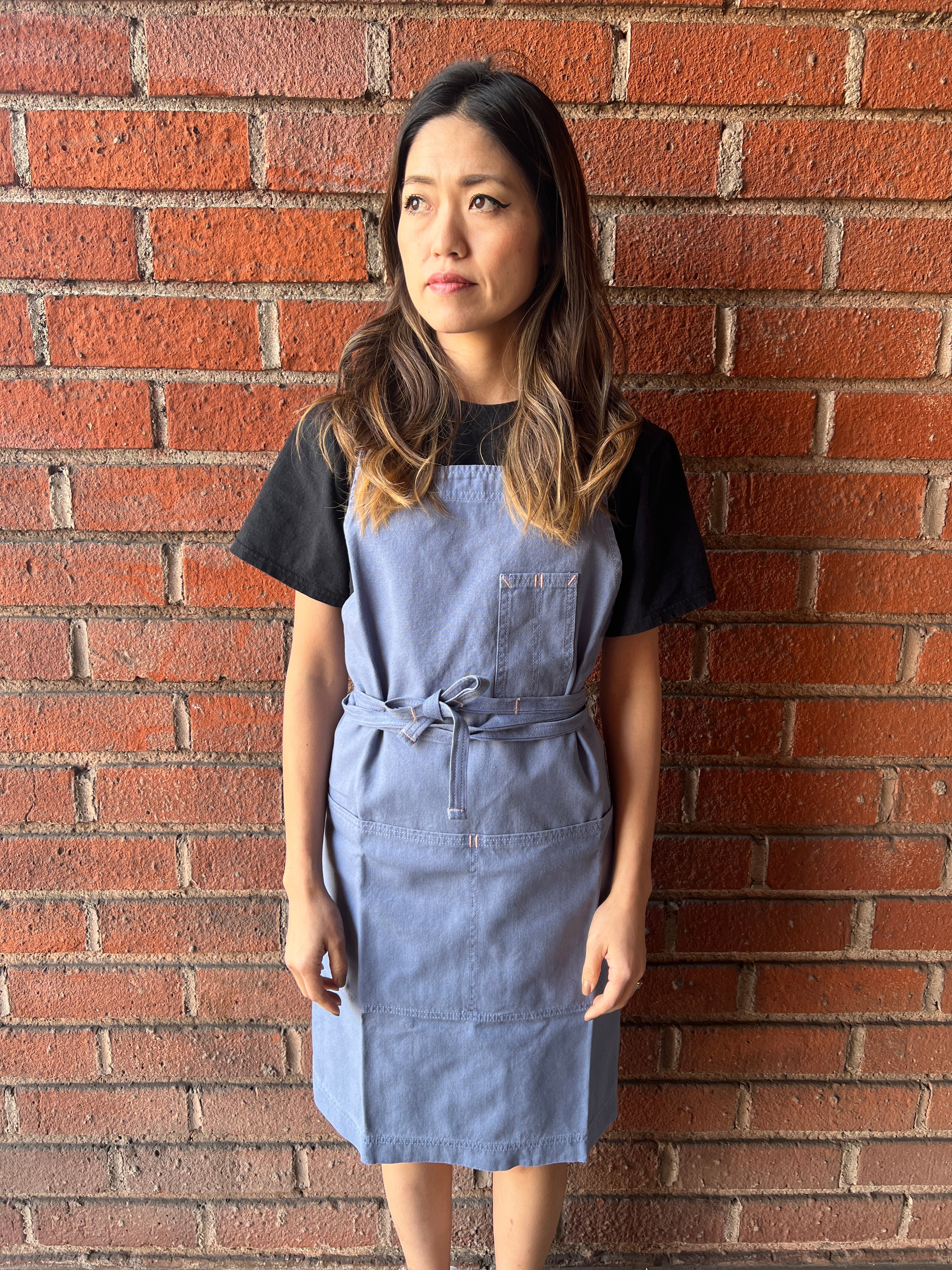 White Bark Workwear Full Cross-Back Apron - Fog Blue